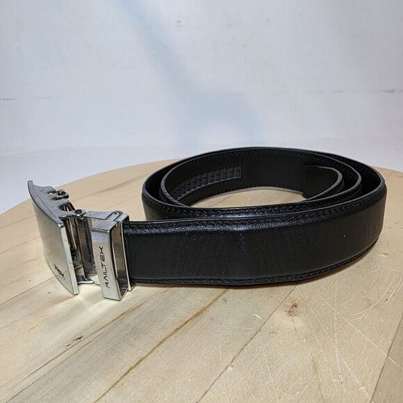 Railtek Dull Metal Frame Latch Clamp Belt Buckle With Size 33 Black Leather Belt - Picture 3 of 7